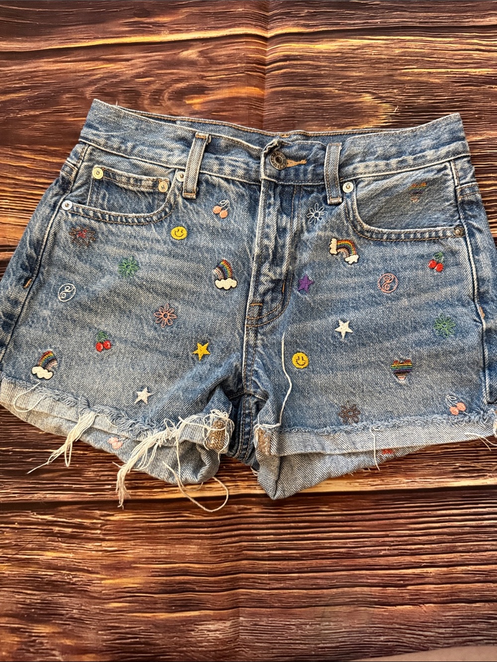 American Eagle Embroidered Denim Shorts